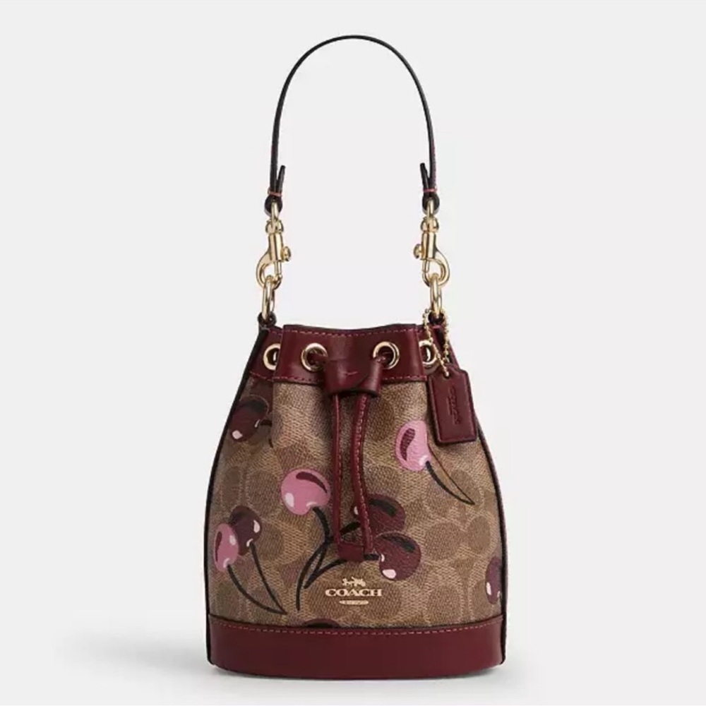 Mini Bucket Bag In Signature Canvas With Cherry Print 🍒🍒